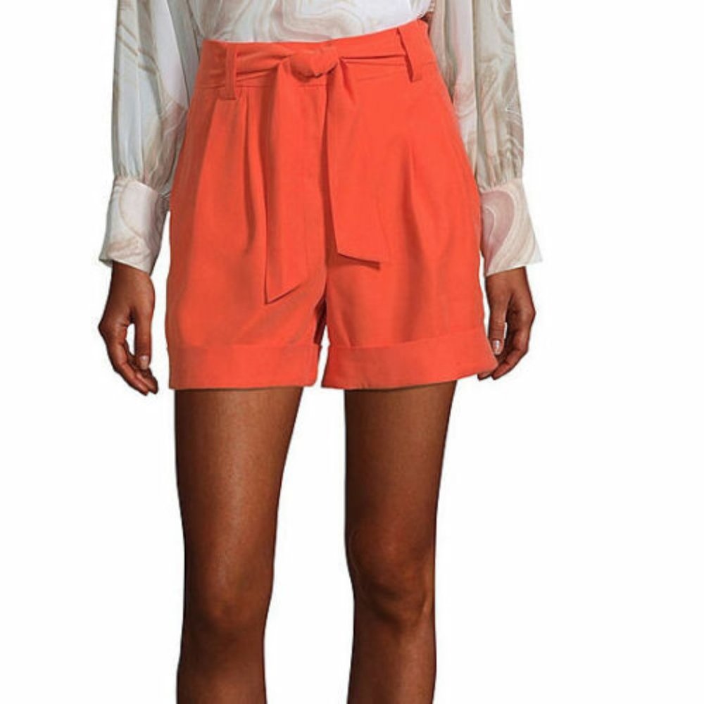 Worthington Women's Belted High Rise Cuffed Shorts - Cyber Orange Size 16